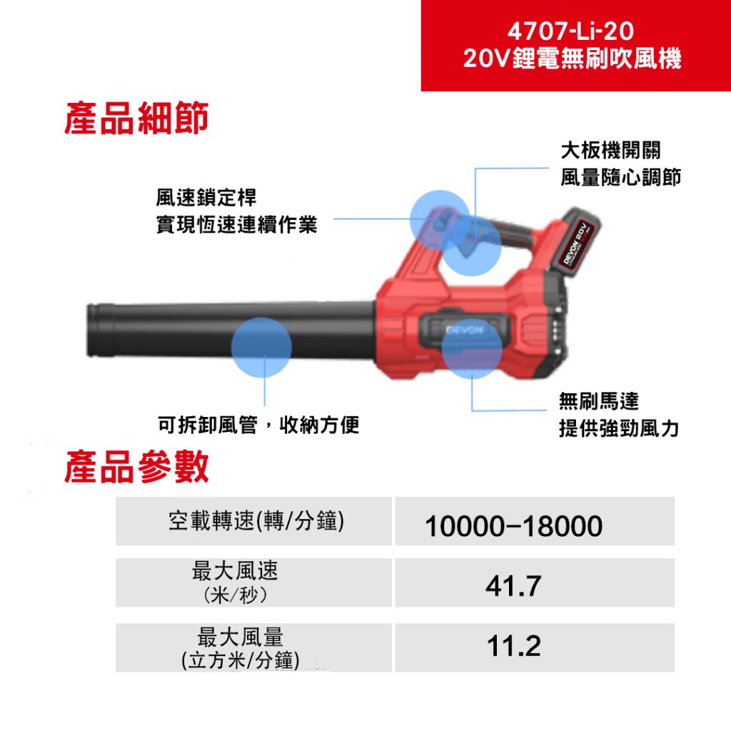 4707-Li-20 20V鋰電無刷吹葉機