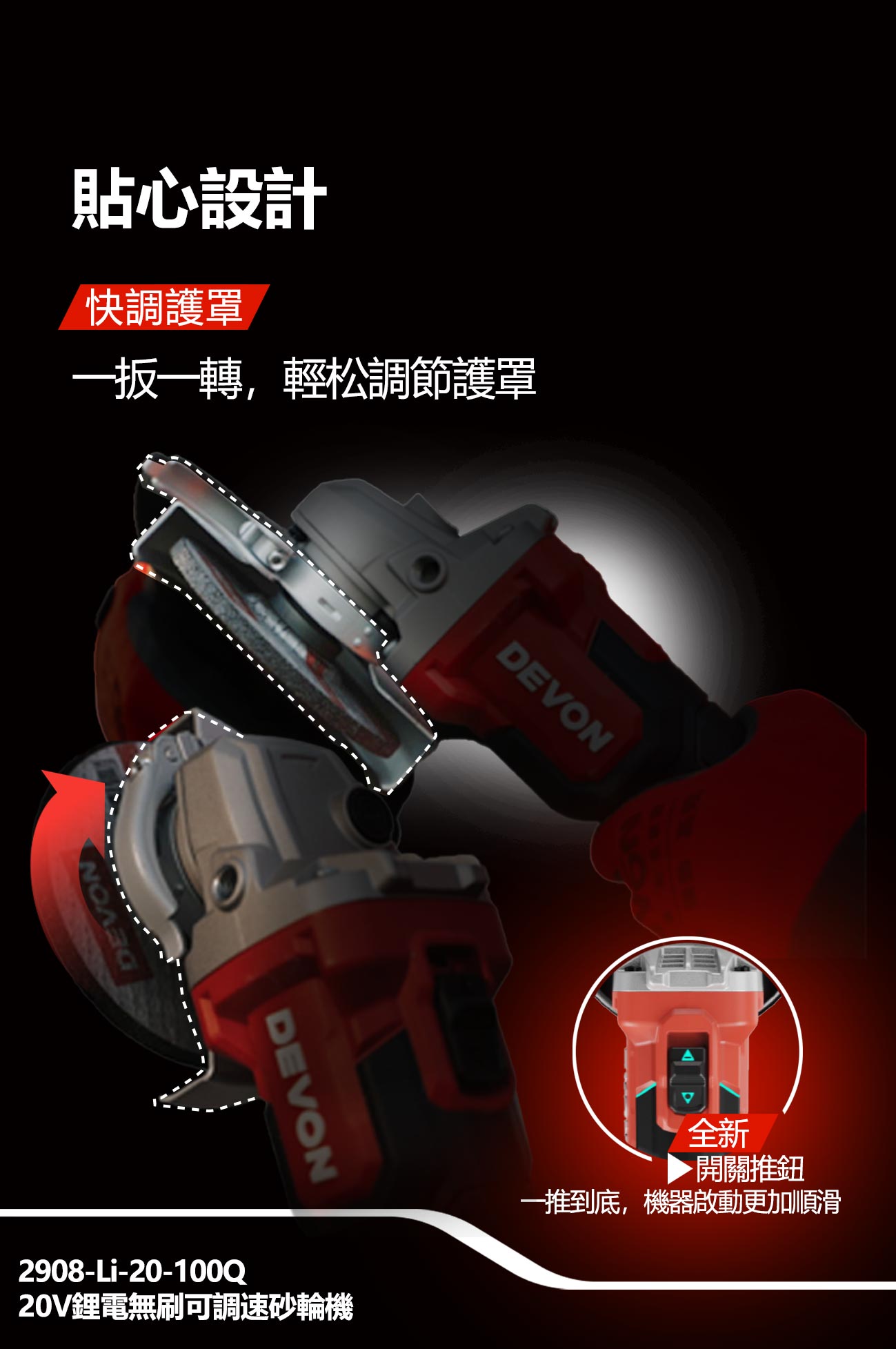 新品登場 2908-Li-20Q鋰電無刷可調速砂輪機