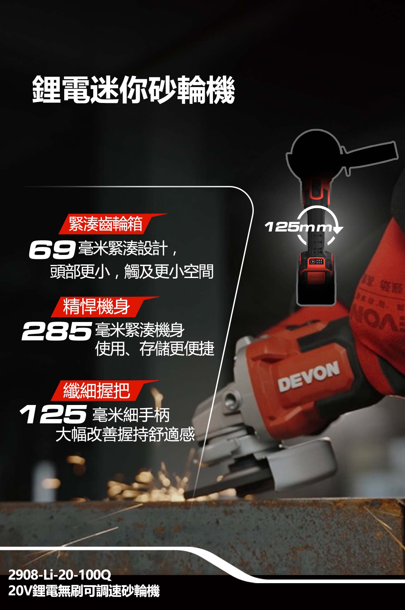 新品登場 2908-Li-20Q鋰電無刷可調速砂輪機