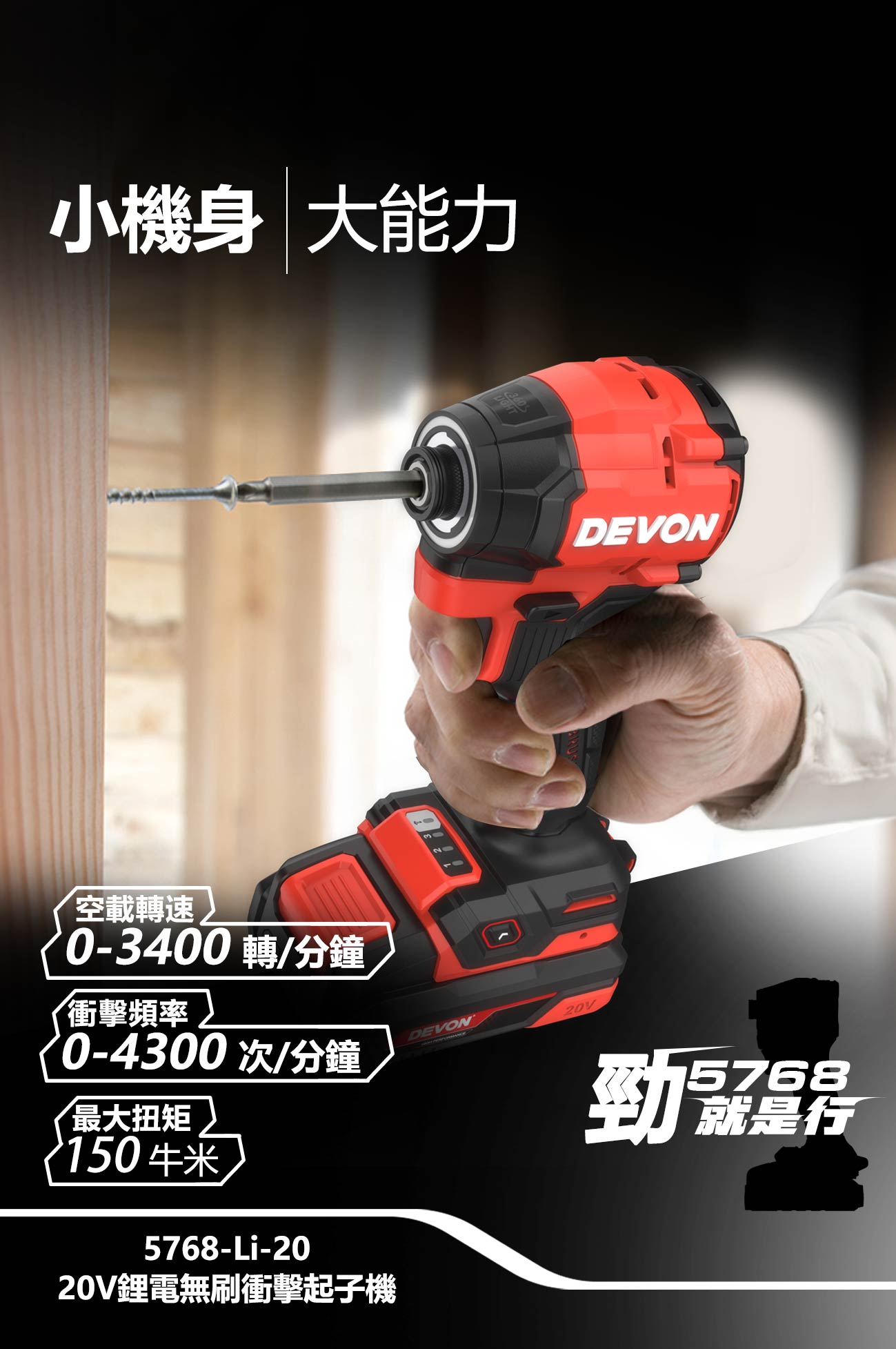 新品登場 5768-Li-20 20V鋰電無刷衝擊起子機