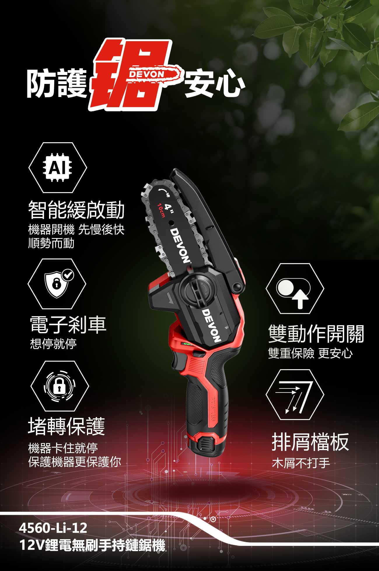 新品登場 4560-Li-12鋰電無刷手持鏈鋸機