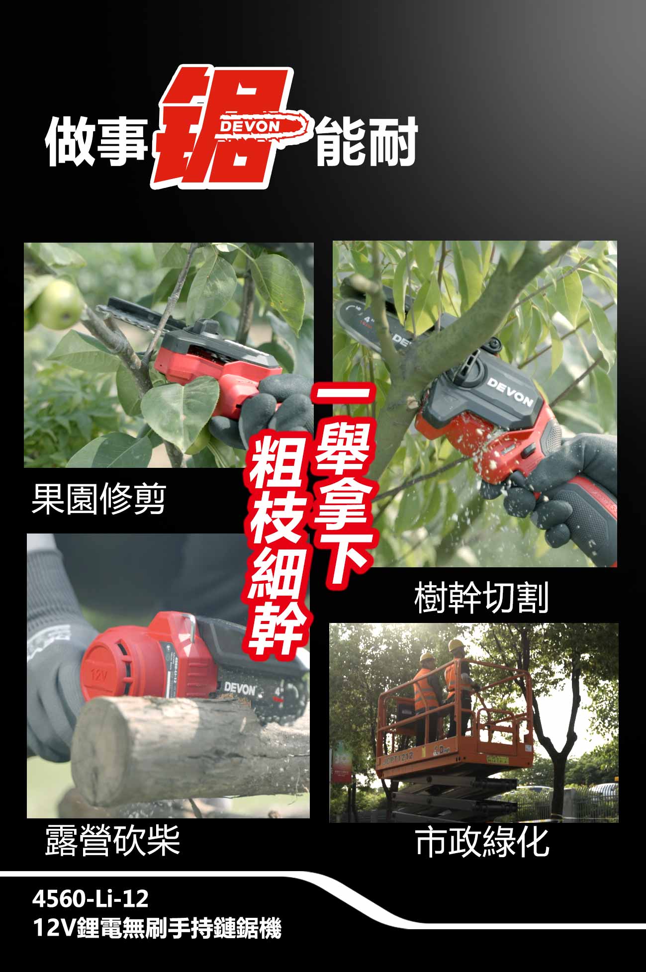 新品登場 4560-Li-12鋰電無刷手持鏈鋸機