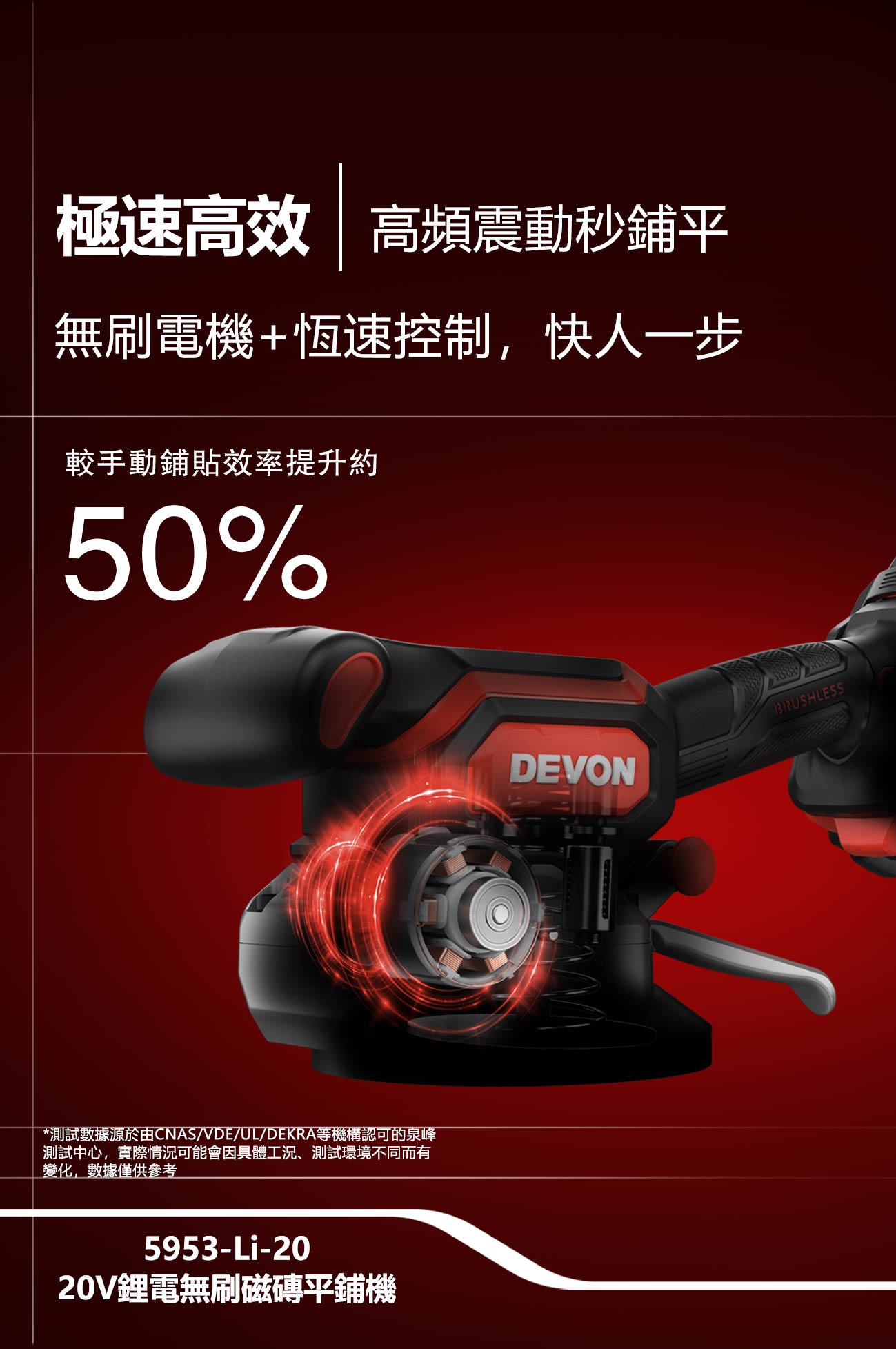 新品登場 5953-Li-20鋰電無刷磁磚平鋪機