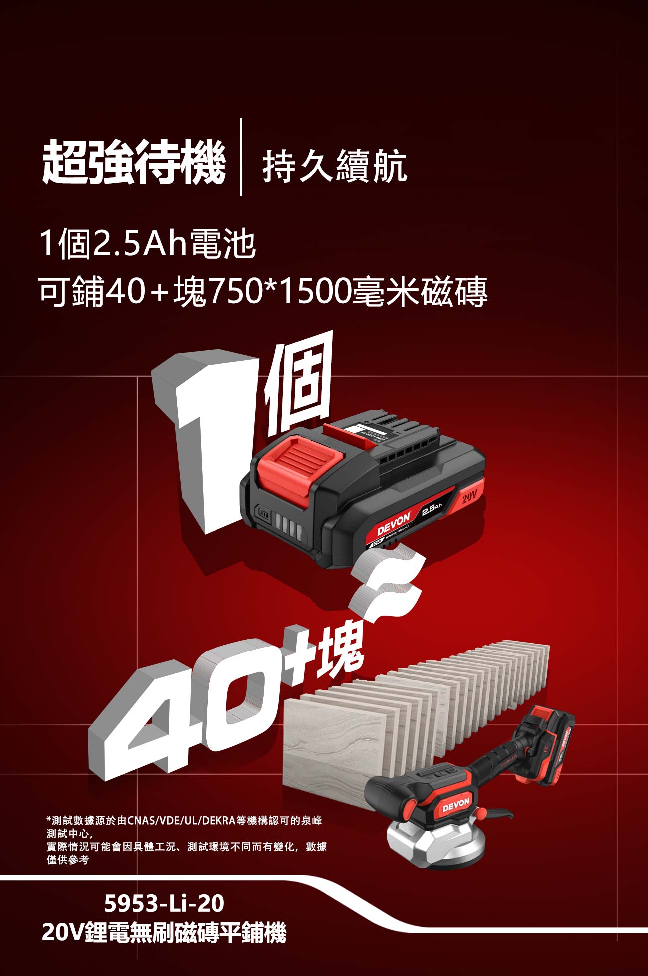 新品登場 5953-Li-20鋰電無刷磁磚平鋪機