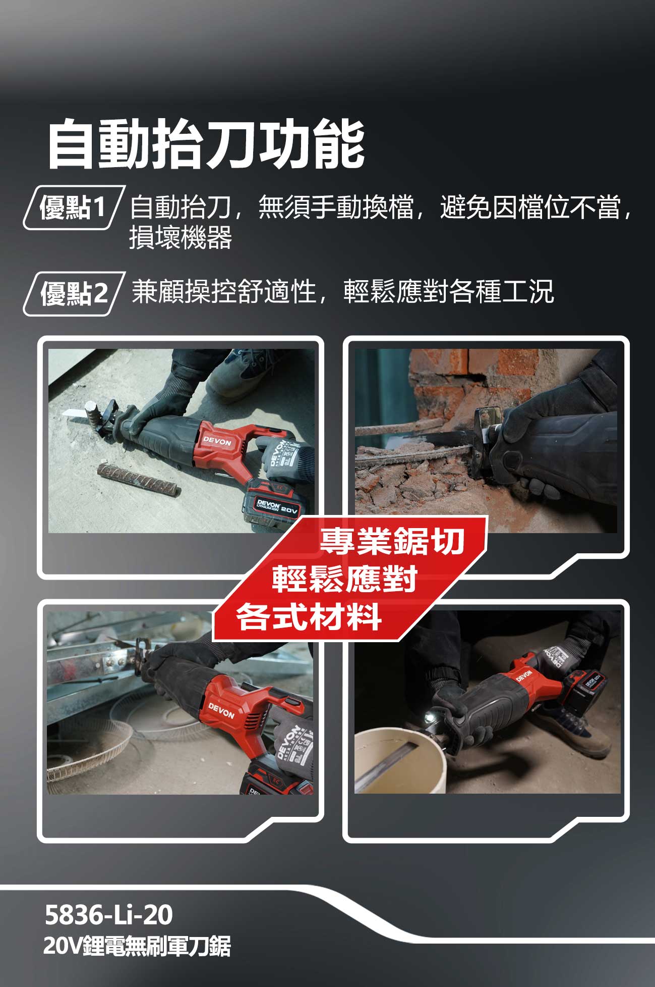 新品登場 5836-Li-20 鋰電無刷軍刀鋸