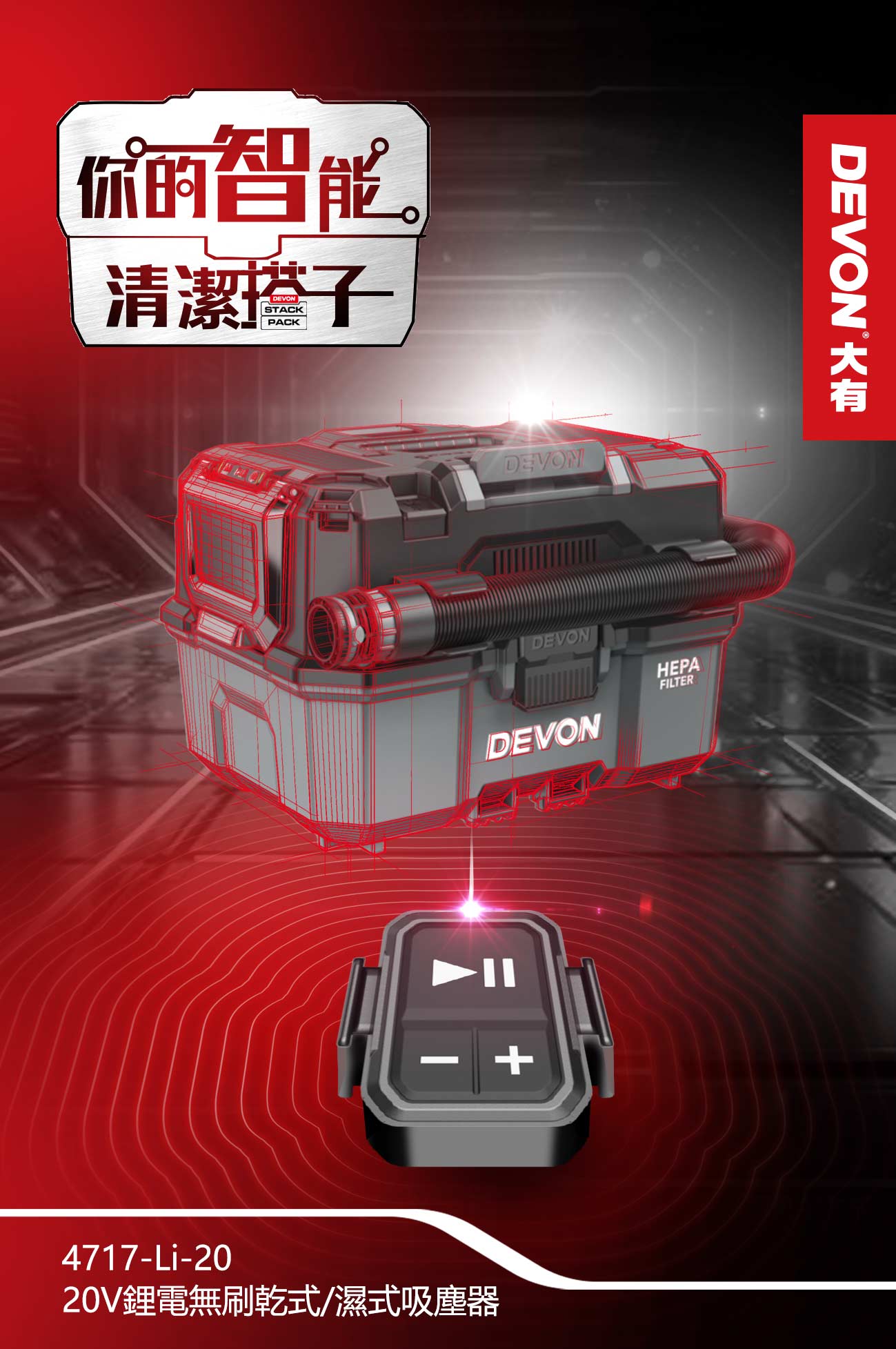 新品登場 4717-Li-20鋰電無刷乾式/濕式吸塵器