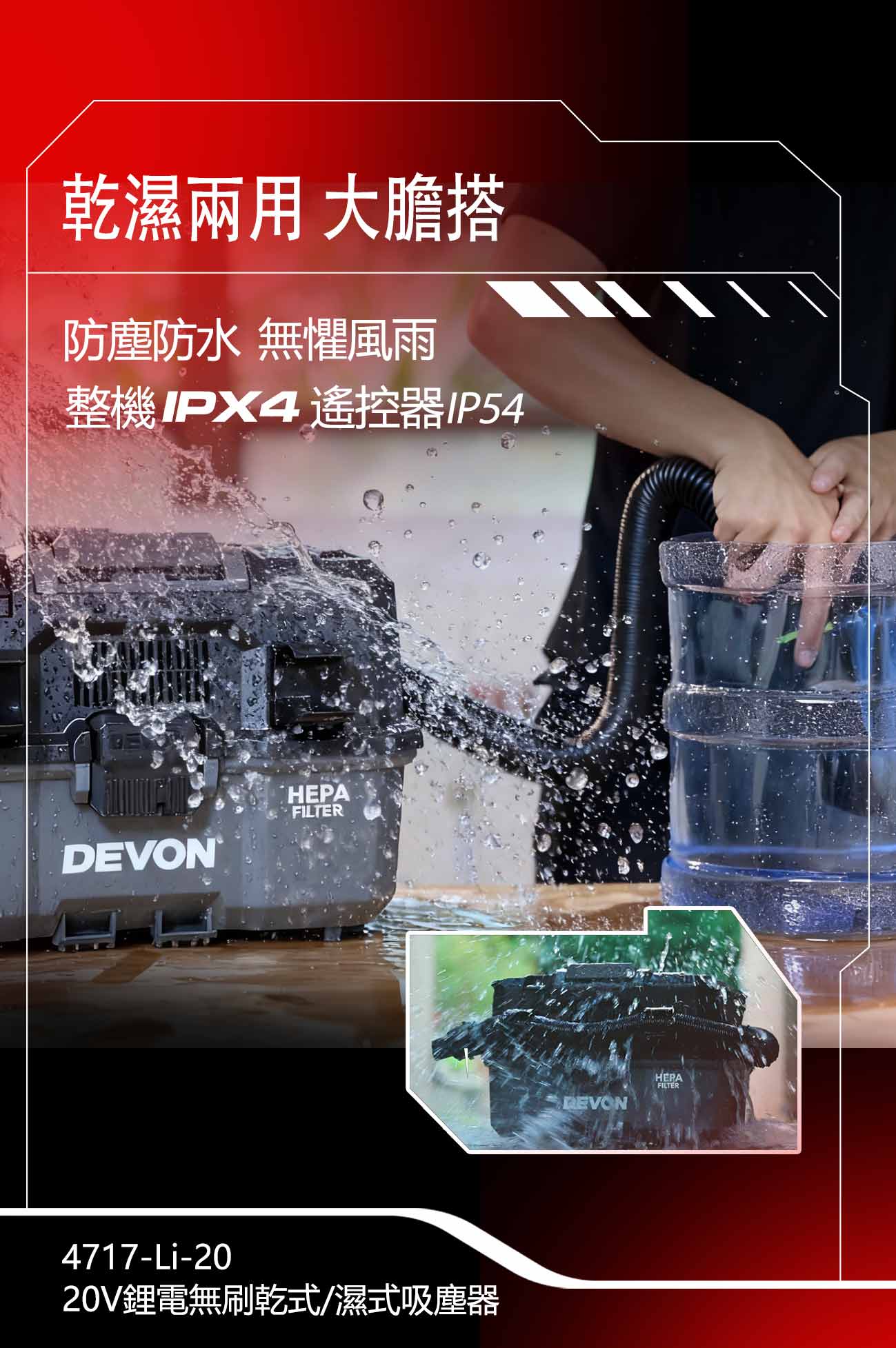 新品登場 4717-Li-20鋰電無刷乾式/濕式吸塵器