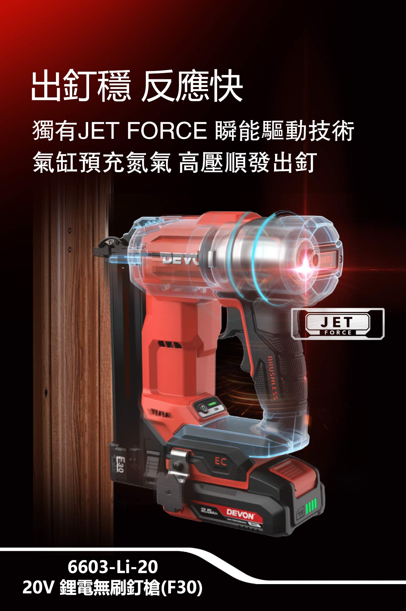 新品登場 6603-Li-20鋰電無刷釘槍(F30)