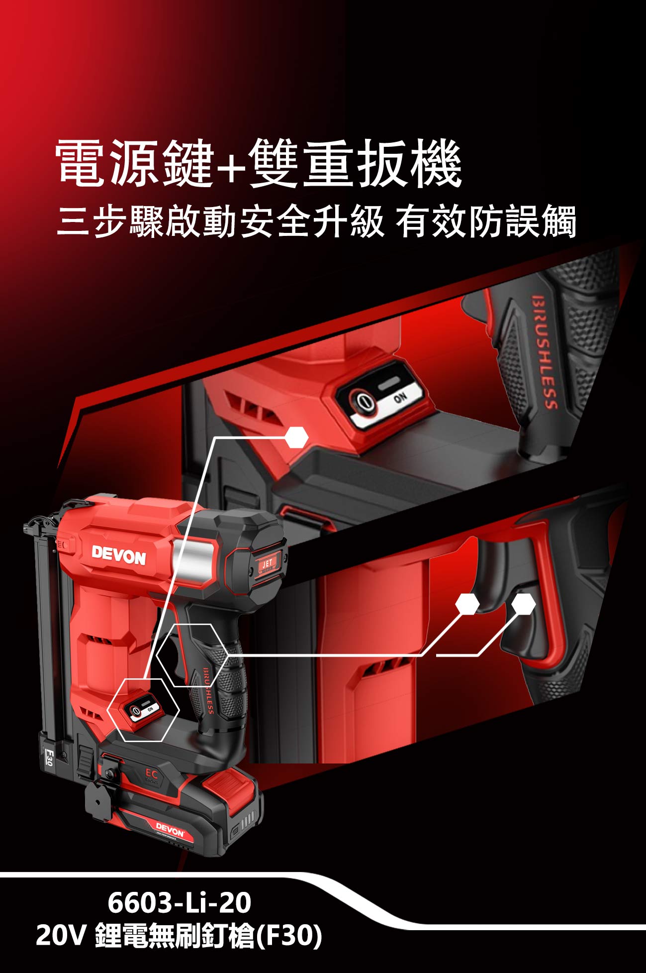 新品登場 6603-Li-20鋰電無刷釘槍(F30)