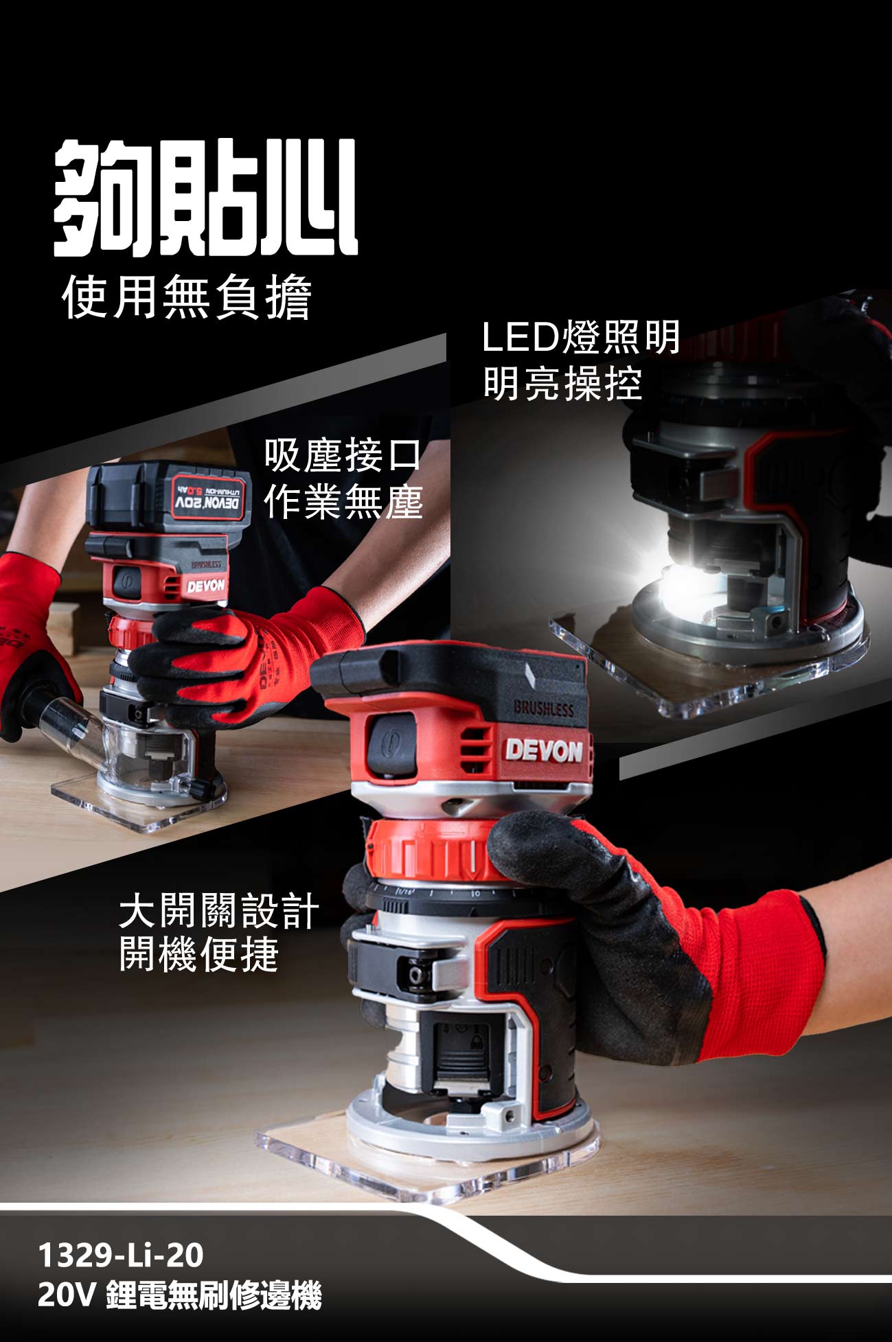 新品登場 1329-Li-20鋰電無刷修邊機