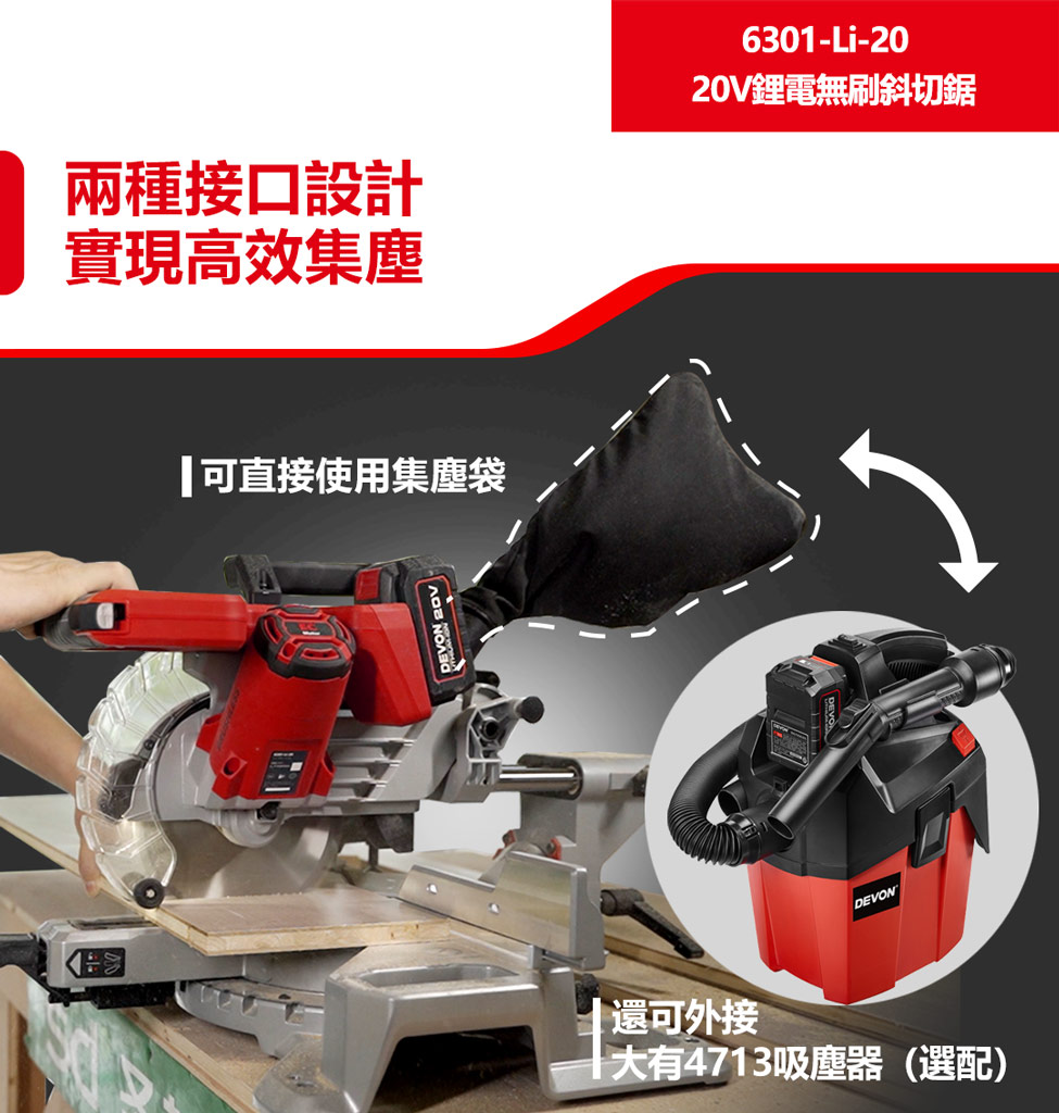 新品登場 6301-Li-20 鋰電無刷斜鋸機