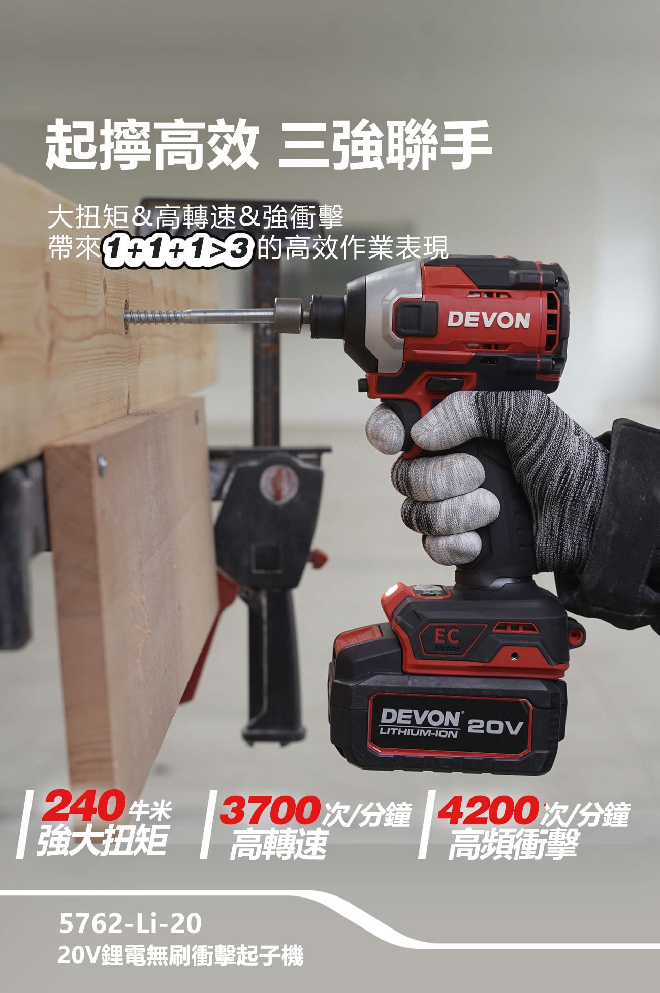 5762-Li-20 20V充電無刷衝擊起子機(240Nm)