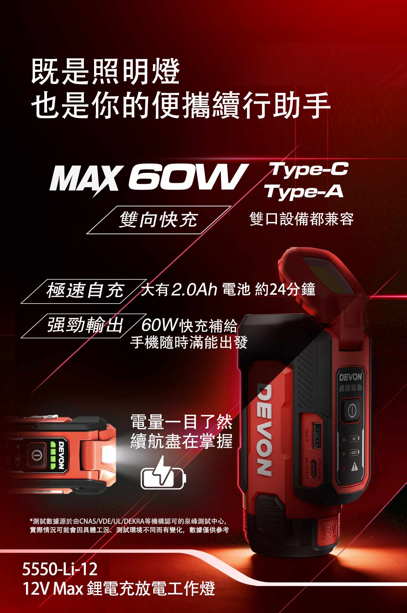 5550-Li-12 鋰電充放電工作燈