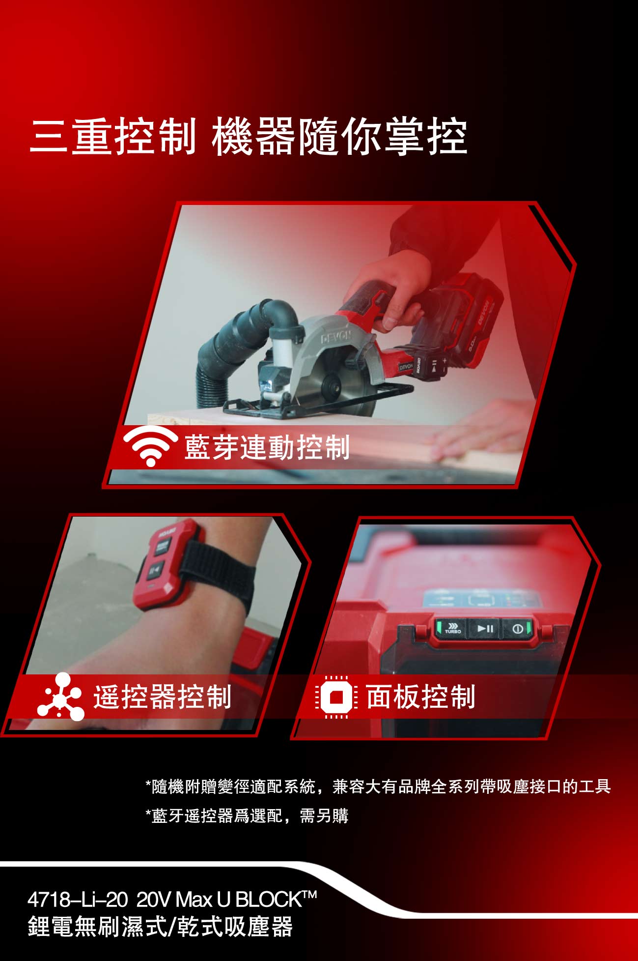 新品登場 4718-Li-20鋰電無刷乾/濕兩用吸塵器(17000Pa)