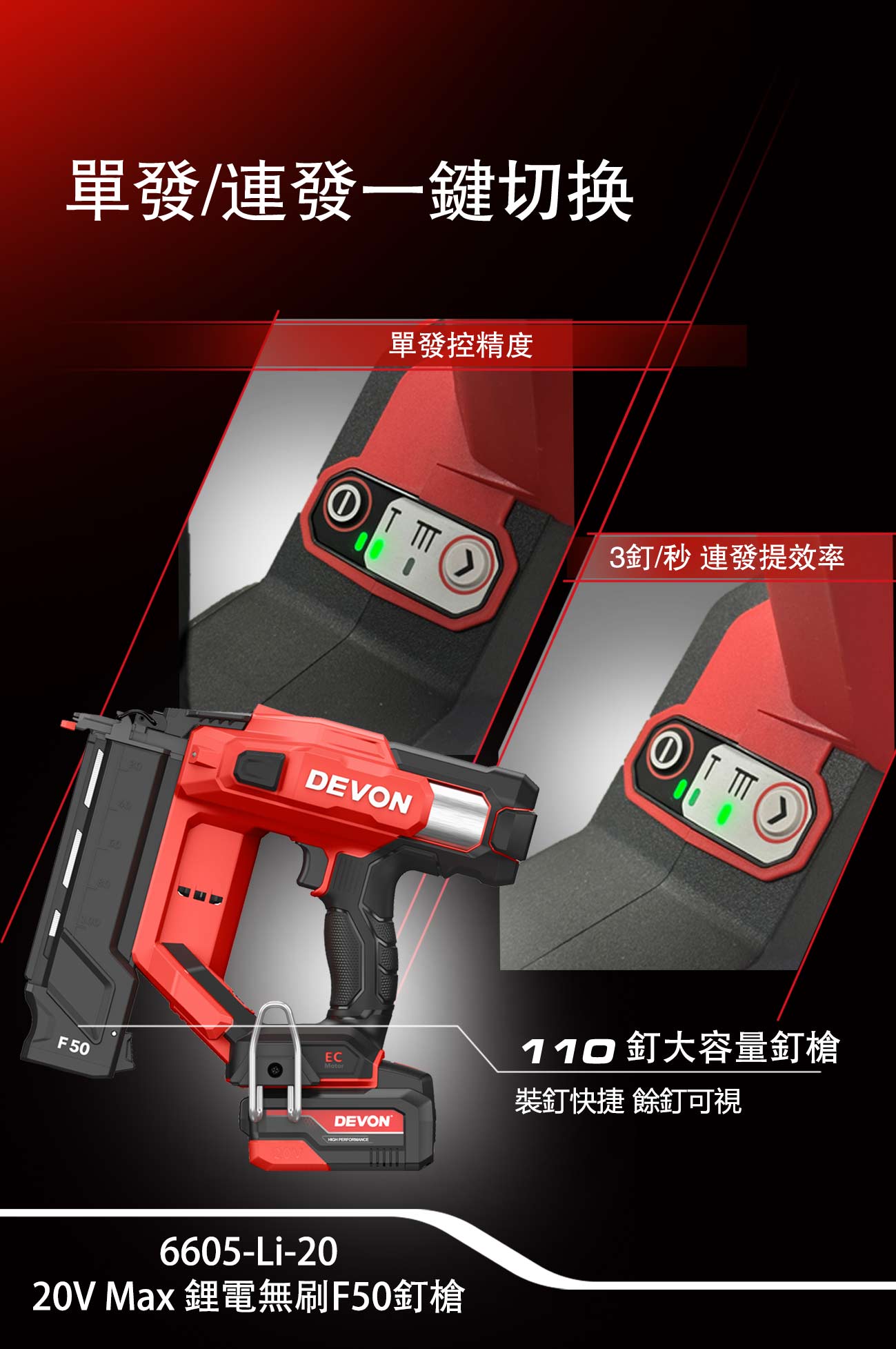 新品登場 6605-Li-20鋰電無刷F50釘槍
