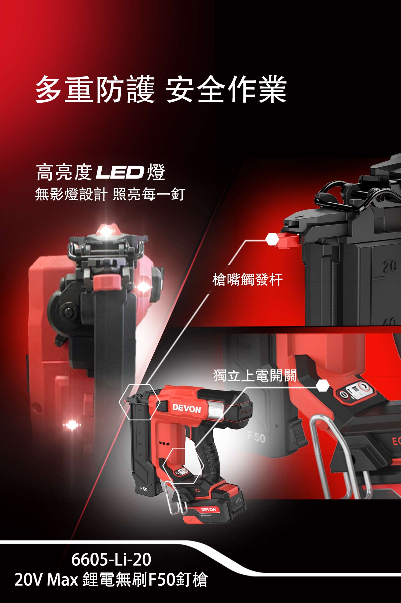新品登場 6605-Li-20鋰電無刷F50釘槍